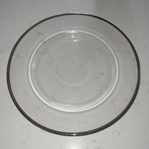 Clear Glass Chargers. Silver rimmed. 13x13